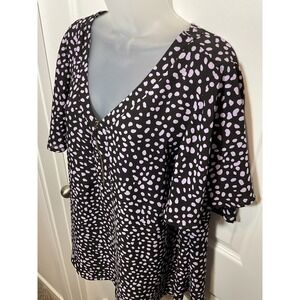 EVANS‎ Black Lilac Spot Print Zip Front V Neck Blouse Top Size 18 Womens